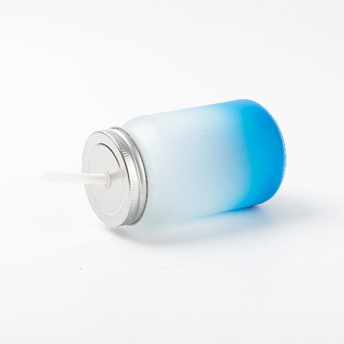 Mason Jar 450ml beker met melkglas zonder oogje voor sublimatie - Blauw gradiënt