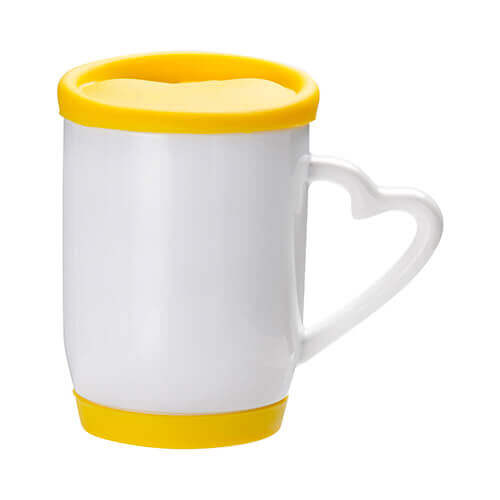 Mug 360 ml sublimable avec couvercle et soucoupe en silicone janue