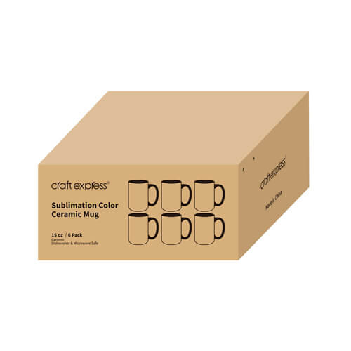 Set van 6 - 330 ml A+ bekers met rode binnenkant en sublimatie handvat