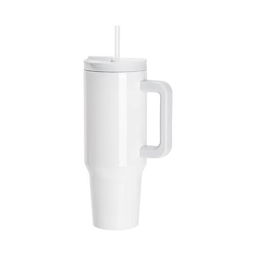 Mug 1200 ml avec paille et anse gris clair pour sublimation - blanc