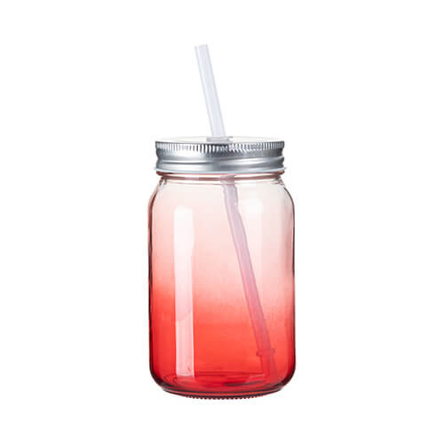 Sklenený hrnček Mason Jar 450 ml bez držadla na sublimáciu - červený gradient