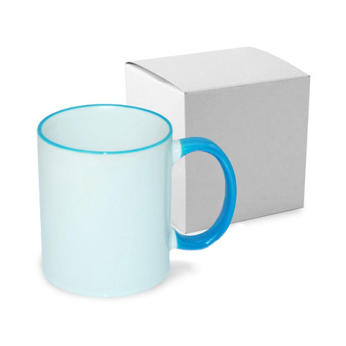 JS Coating 330 ml mok met blauw handvat met kartonnen doos Sublimatie Thermische overdracht