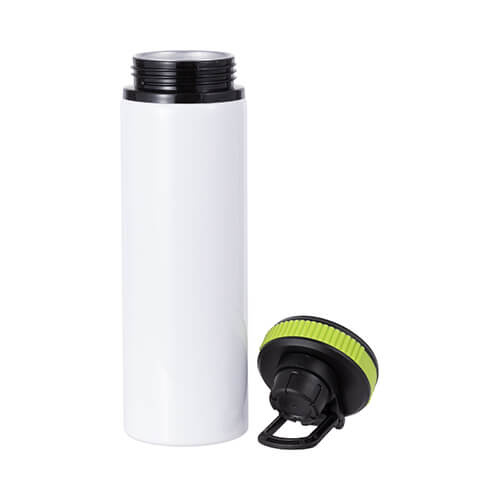 Bouteille d'eau en aluminium blanc de 850 ml avec un bouchon à vis et un insert vert pour la sublimation