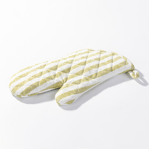 Heat-insulating oven mitt for sublimation - cream with light green stripes