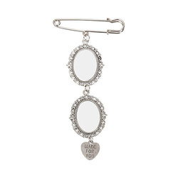 Double oval brooch - safety pin with heart-shaped pendant for sublimation