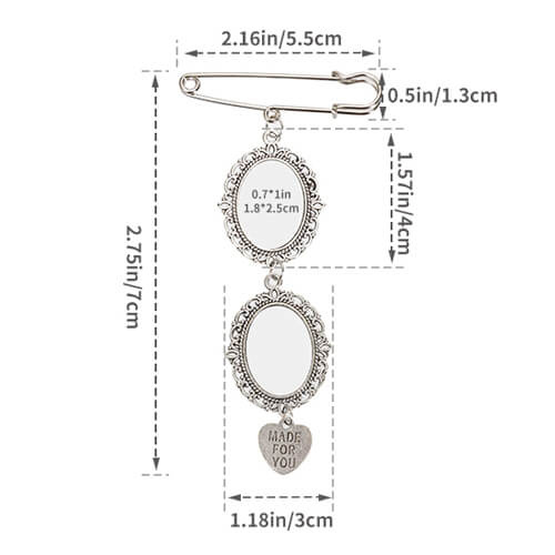 Broche oval doble - imperdible con colgante en forma de corazón para sublimación