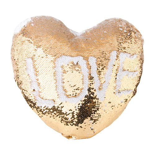 Funda de almohada en forma de corazón de 39 x 44 cm con lentejuelas bicolor para impresión por sublimación - dorado
