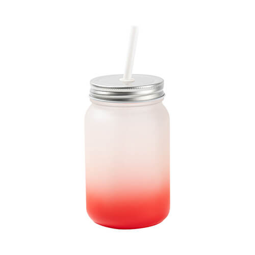 Mason Jar 450 ml frosted mok zonder sublimatie handvat - Rood verloop