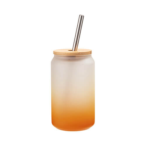 Een matglas van 400 ml met een rietje en een bamboe deksel voor sublimatie - oranje verloop