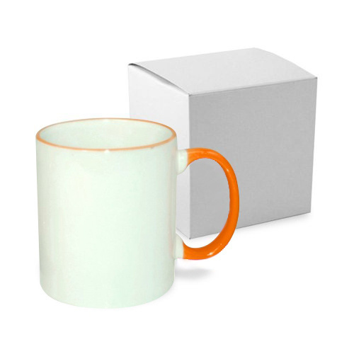 ECO 330 ml hrnček s oranžovou rukoväťou s kartónovou škatuľkou Sublimačný termotransfer