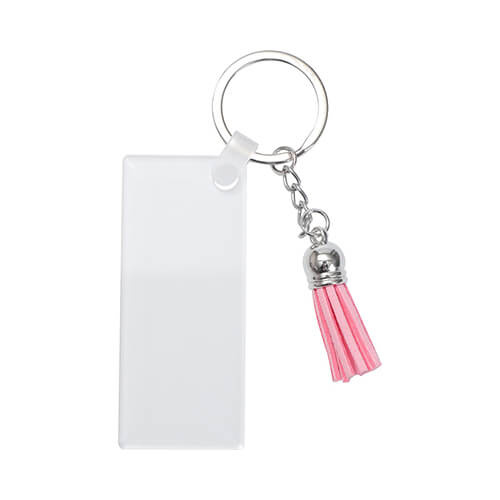 Acrylic keychain for sublimation - rectangle with pink fringes