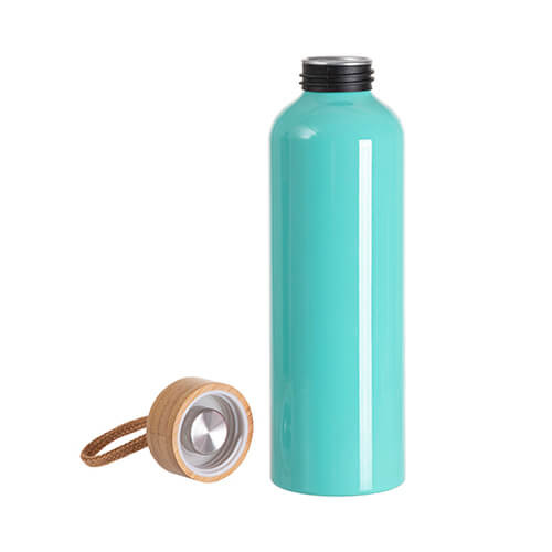 Vattenflaska 600 ml i aluminium med bambulock för sublimering - mint