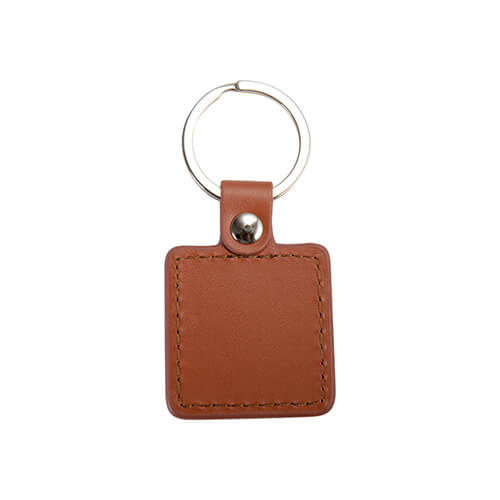 Leather and metal pendant for sublimation - square - brown