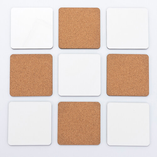 Bögrebetét kemény kartonból és parafából szublimációhoz - 9,5 x 9,5 cm