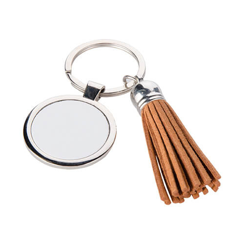 Porte-clés rond avec houppe pour sublimation - marron