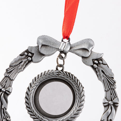 Metal Christmas tree pendant for sublimation - silver wreath