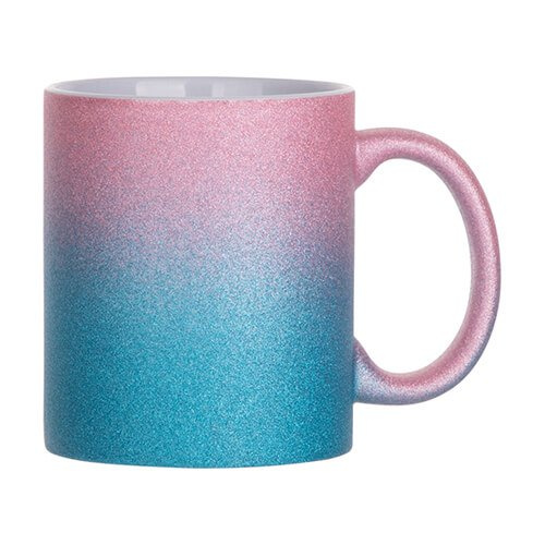 Taza 330 ml con purpurina para sublimación - degradado azul-rosa