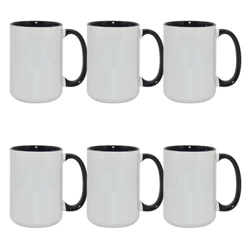 Sæt med 6 450 ml A+ krus med sort interiør og øje til sublimering