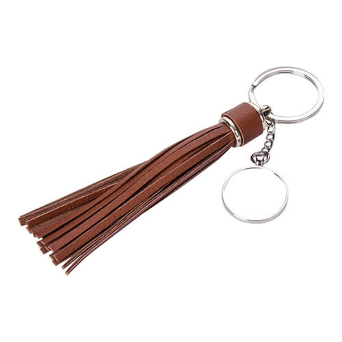 Round key ring with long fringes - brown for sublimation