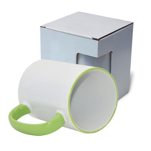 Taza MAX A + 450 ml con asa verde claro con caja KAR5 Sublimación Transferencia Térmica