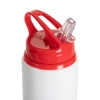 Aluminium fles met mondstuk 600 ml wit met rode dop en handvat voor sublimatie