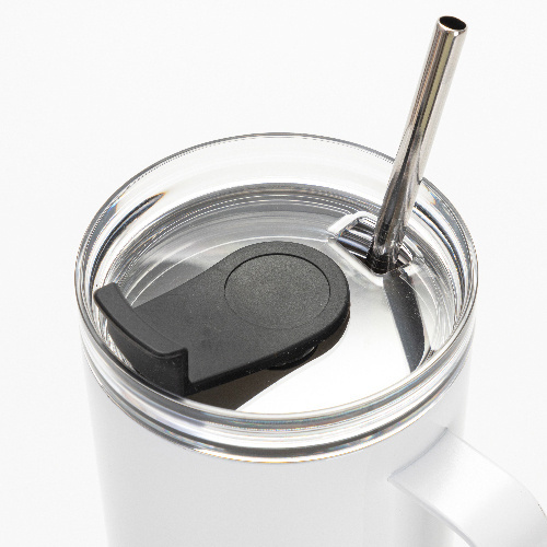 Taza de viaje de acero inoxidable de 1200 ml con tapón de silicona y pajita para sublimación - blanco