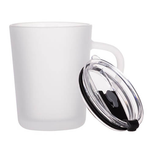 A frosted glass mug 400 ml with a lid and a straw for sublimation