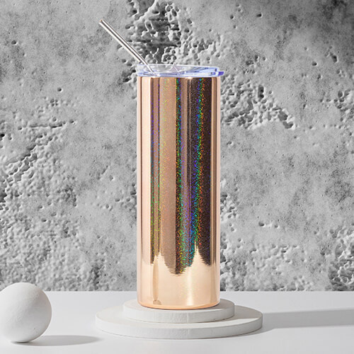 Mug 600 ml avec paille pour sublimation - or métallique avec paillettes