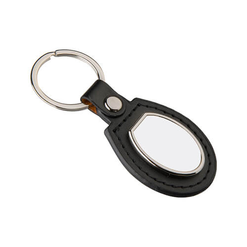 Breloc din piele și metal pentru sublimare - oval - negru