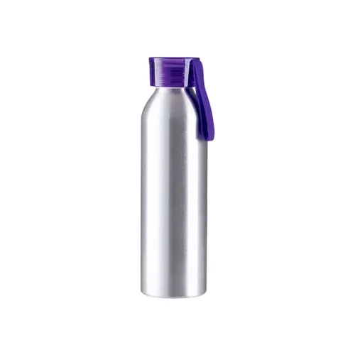 Sticlă sport din aluminiu 650ml argintiu cu capac violet și dungă de sublimare