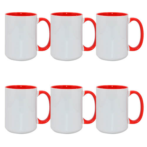 Set van 6 450 ml A+ mokken met rode binnenkant en oogje voor sublimatie
