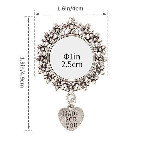 Broche redondo con colgante en forma de corazón para sublimar