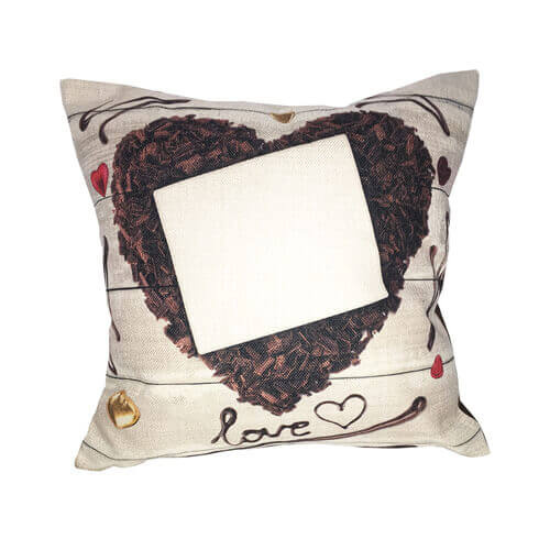 Taie d'oreiller bicolore en toile 38 x 38 cm pour sublimation - Coeur de chocolat