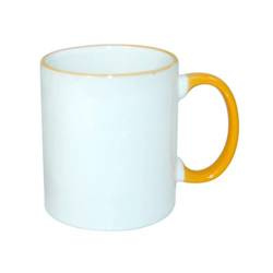 JS Coating mug 330 ml with golden yellow handle Sublimation Thermal Transfer