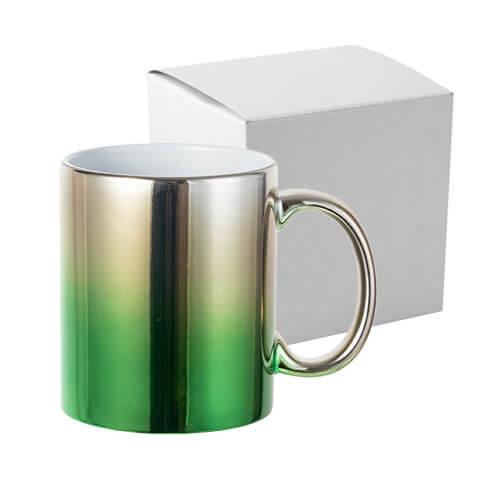 Mug plaqué 330 ml pour sublimation - dégradé vert-argenté avec une boîte en carton