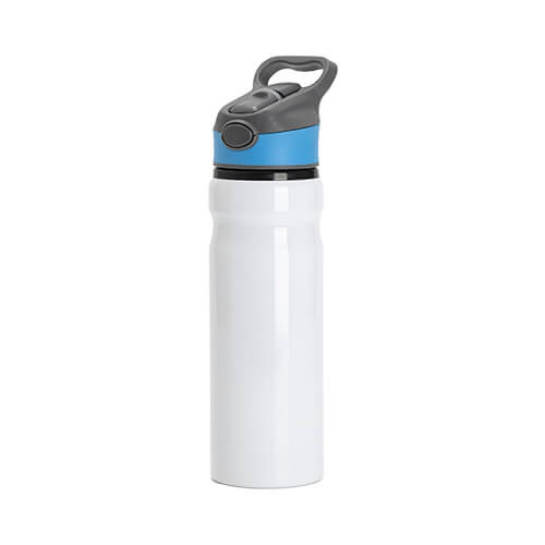 Aluminum bidon 750 ml white with cap with blue insert for sublimation
