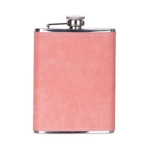 Metalna pljoska od 240 ml s ružičastom kožnom navlakom za sublimaciju