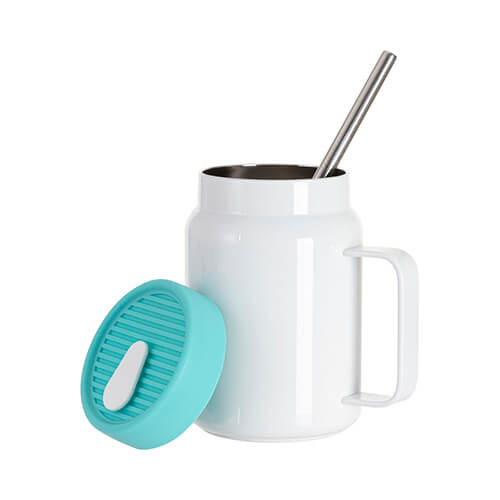 480 ml steel mug with a handle and a green silicone lid for sublimation