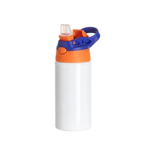 Aluminum bottle 500 ml white with orange cap and navy blue handle for sublimation
