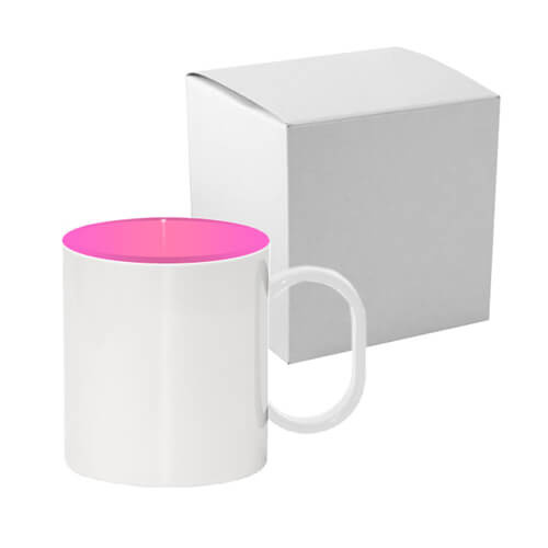 Plastkrus 330 ml med pink interiør med papkasse Sublimering med termisk overførsel