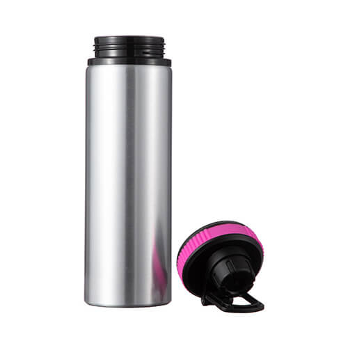 Aluminium fles 850 ml zilver met schroefdop en roze sublimatie-inzetstuk