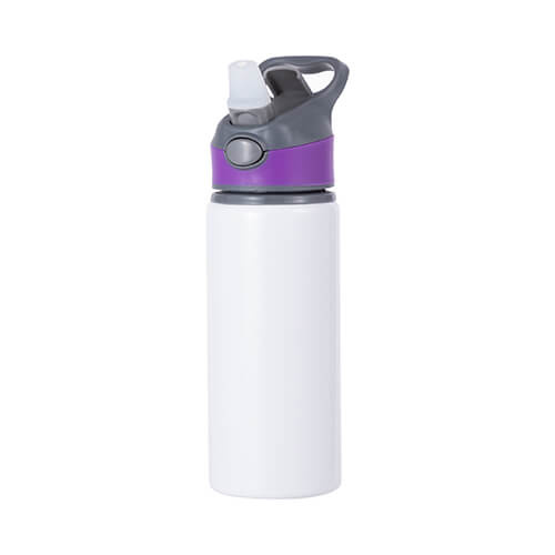 Sticlă din aluminiu 650 ml albă cu capac cu inserție de sublimare violet