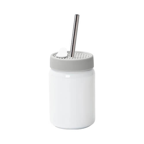 Stalen mok 480 ml met grijs siliconen deksel voor sublimatie