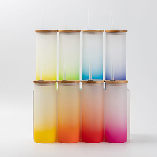 500ml matný hrnček s bambusovým viečkom a slamkou na sublimáciu - žltý gradient