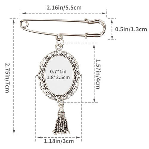 Broche ovale - épingle à nourrice avec pendentif pompon pour sublimation