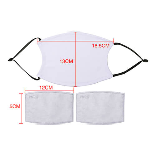 Un grand masque facial avec filtre pour sublimation (gommes noires)