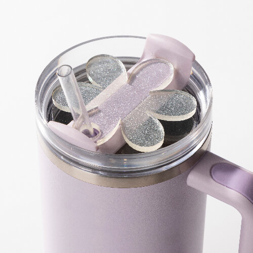 Navneskilt i akryl til 1200 ml krus med glitter til sublimering - blomst