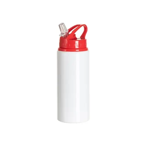Aluminum bottle with mouthpiece 600 ml white with red cap and handle for sublimation