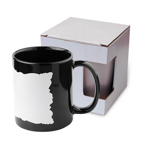 330 ml mok met sublimatieframe - zwart met kartonnen doos