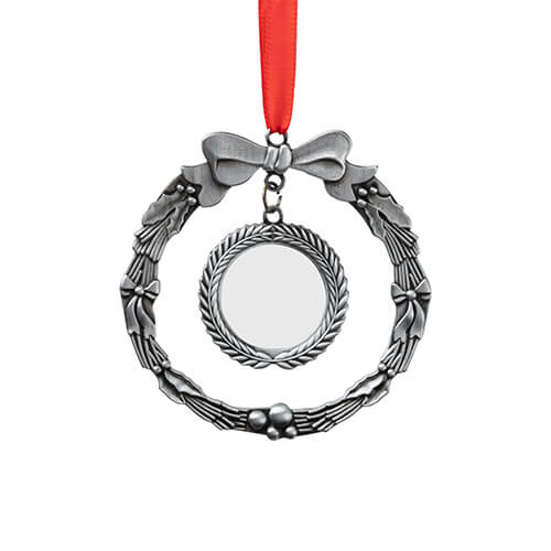 Metal Christmas tree pendant for sublimation - silver wreath